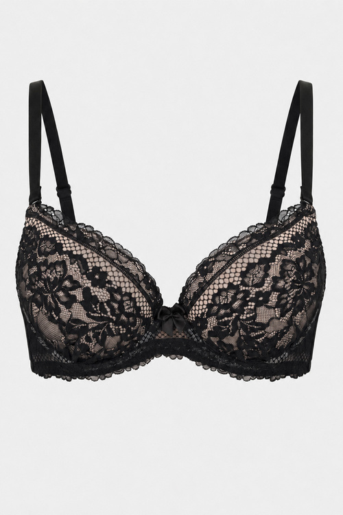 Vivisence 1041 Biustonosz push-up, czarne kwiaty