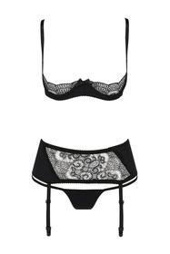 Nocna komplet półbiustonosz + stringi + pas do pończoch Casmir Alina set black 