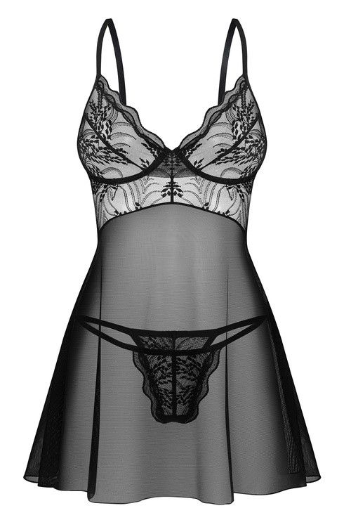 Obsessive Perisia komplet babydoll i stringi z fiszbinami black