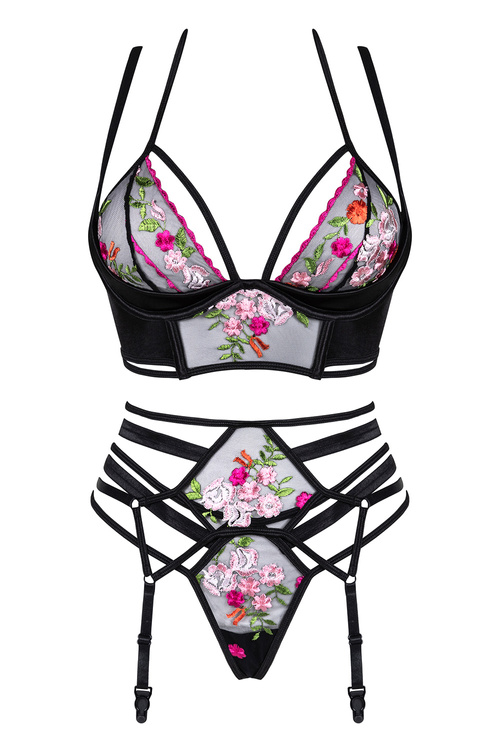 Komplet biustonosz + stringi + pas do pończoch Beauty Night Joanna set BN6685 black