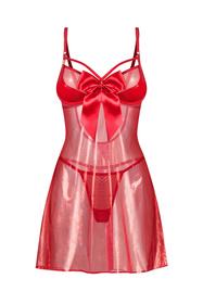 Obsessive Gifty komplet babydoll i stringi z kokardą, red