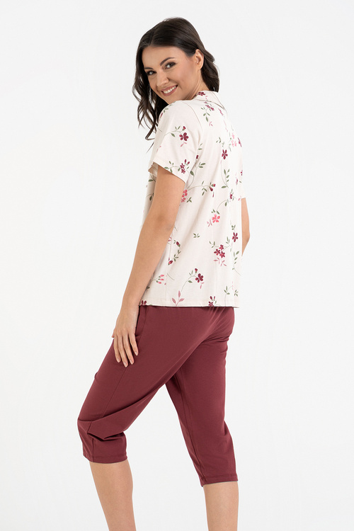 Moraj PDD4600-022 piżama koszulowa w kwiaty patt 1-bordo