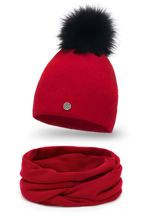 Pamami 15534+15604 komplet czapka z pomponem i komin czerwony