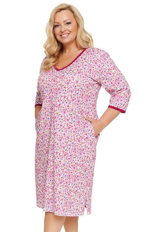Doctor Nap TB.7559 Koszula nocna damska bawełniana z kieszeniami, fuchsia meadow