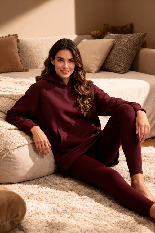 Vivisence 9106 legginsy prążkowane z bawełny bordowy