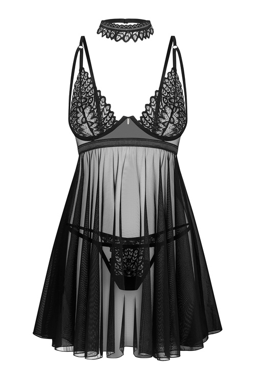 Komplet koszulka + stringi Obsessive Donarella babydoll black