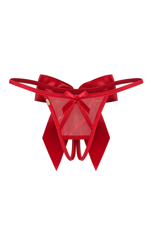Obsessive Gifty Red stringi otwarte satynowe kokardy, red