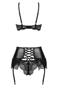 Komplet biustonosz + stringi + pas do pończoch Beauty Night Noir Fantasy set BN6748 black
