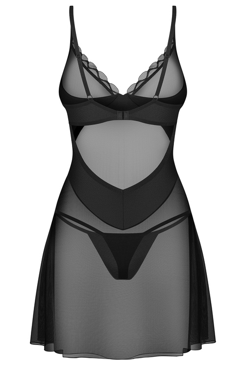Komplet koszulka + stringi Obsessive Stelisa chemise czarny