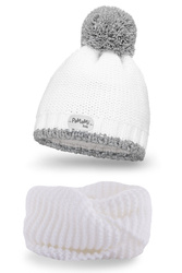 Pamami 17207+17251 Komplet czapka+komin, 007 biały