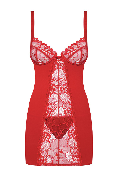 Obsessive Heartina chemise Nocna komplet koszulka + stringi, czerwony