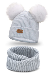 Pamami 17223+17251 komplet dziecięcy czapka z dwoma pomponami i komin lodowy