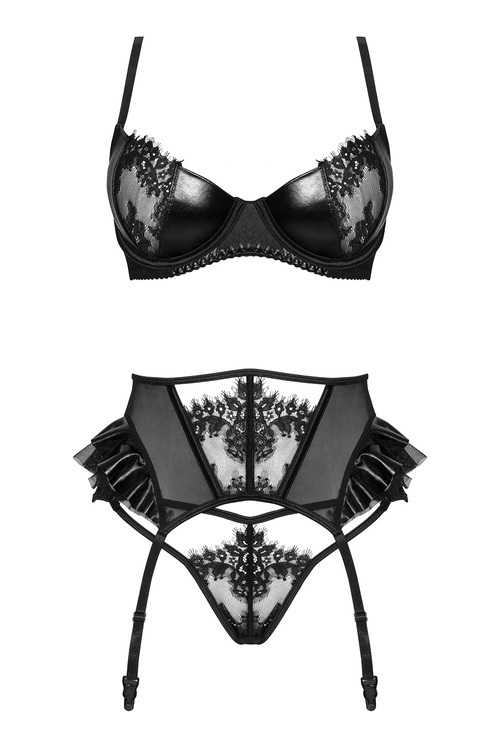 Komplet biustonosz + stringi + pas do pończoch Beauty Night Rafaella set BN6717 black
