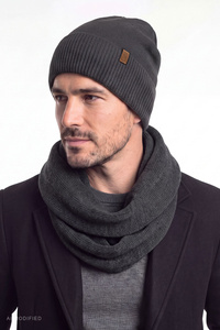Vivisence M7013 KMPL komplet czapka i komin z wełny merino, grafitowy