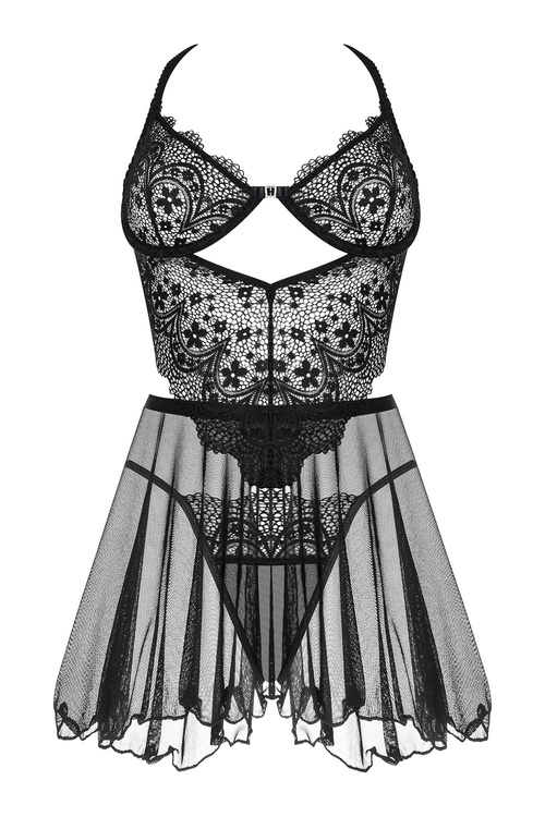 Komplet koszulka + stringi Beauty Night Dark Mirage chemise BN6744 black