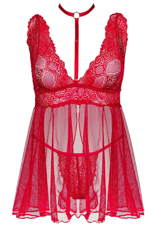 Beauty Night Milana koszulka babydoll z koronkową górą cherry