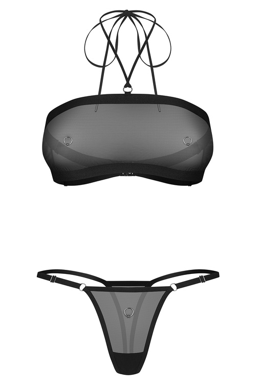 Obsessive Orinelle komplet biustonosz + stringi z ringami black