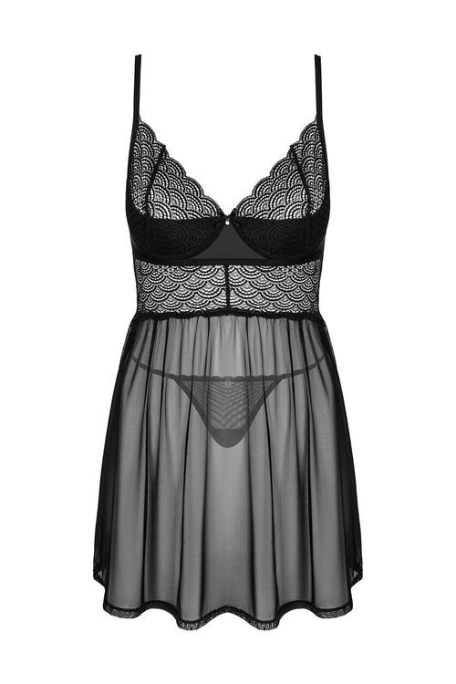 Nocna komplet koszulka + stringi Obsessive Chemeris babydoll czarny