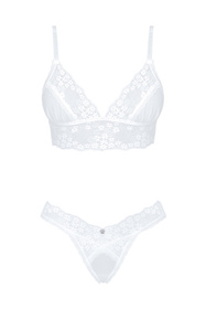 Nocna komplet biustonosz + stringi Obsessive Heavenlly 2-pcs set biały