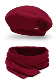 Komplet beret+szalik Vivisence 7036Kmpl bordowy 