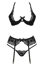 Komplet biustonosz + stringi + pas do pończoch Beauty Night Rose set BN6721 black