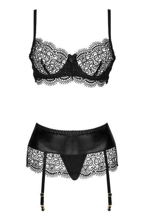 Komplet biustonosz + stringi + pas do pończoch Beauty Night Adelia set BN6693 black