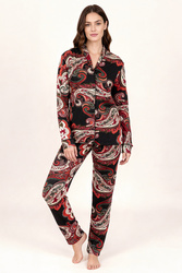 Vivisence 2063 piżama koszulowa z dekoracyjnym wzorem czarno-czerwony