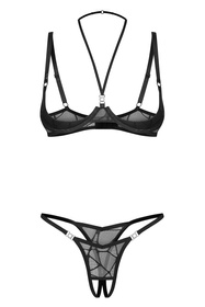 Obsessive Olianna 2-pcs crotchless komplet biustonosz otwarty i stringi black