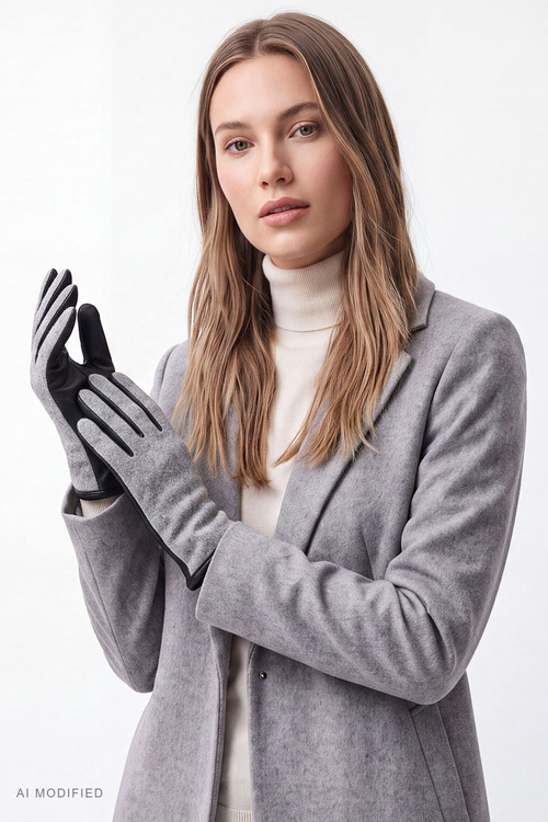 Vivisence 7221 rękawiczki dzianinowe z częścią skórzaną, grey-black