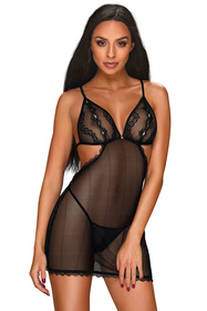 Obsessive Millagro chemise Nocna komplet koszulka + stringi, czarny