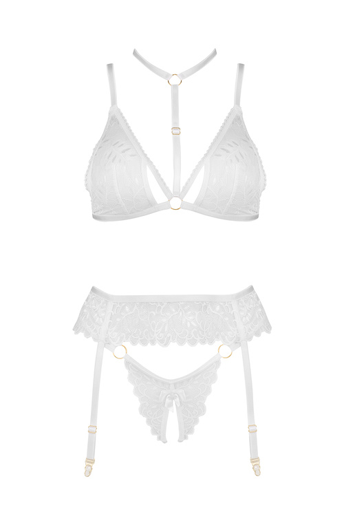 Komplet biustonosz + stringi + pas do pończoch Beauty Night Noemi set BN6724 white