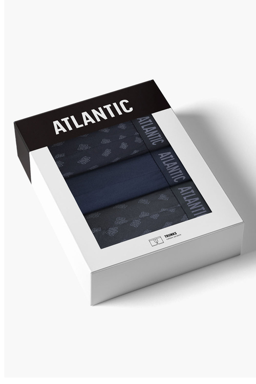 Atlantic bokserki 3 pack dopasowany krój i szeroka guma, granat/indygo/grafit