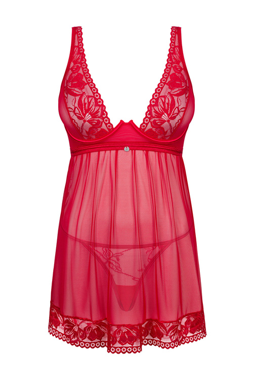 Nocna komplet koszulka + stringi Obsessive Lacelove babydoll czerwony