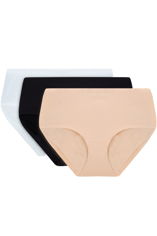 Vivisence 4013 3-pack Majtki wysokie figi, biały/czarny/beżowy