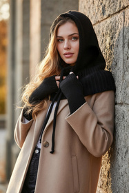 Komplet kaptur+rękawiczki Vivisence 70110Kmpl czarny