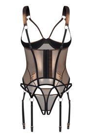 Gorset sexy Obsessive Soranna corset & crotchless thong black