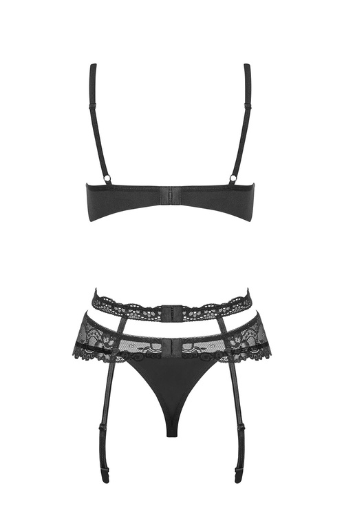 Obsessive Heartina set Nocna komplet biustonosz + stringi, czarny
