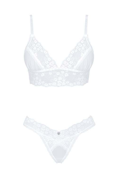 Nocna komplet biustonosz + stringi Obsessive Heavenlly 2-pcs set biały