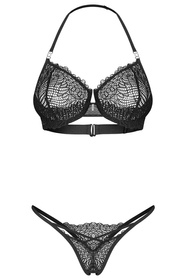 Komplet biustonosz + stringi Obsessive Iliosa 2-pcs crotchless set czarny