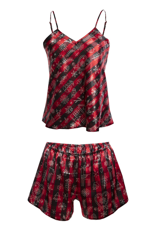 Nocna komplet top + szorty Dkaren DK-KK-012 czerwono-czarny