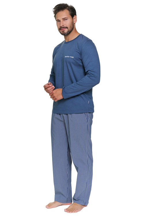 Doctor Nap PMB.7522 Piżama męska bawełniana długi rękaw, denim blue