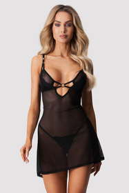 Obsessive Amallie chemise Nocna komplet koszulka + stringi, czarny