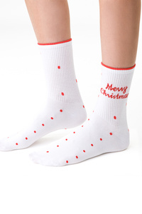 Skarpety za kostkę Steven Merry Christmas 136 biały-merry