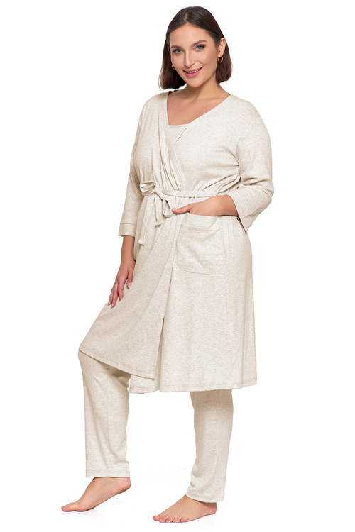 Moraj PDSZ4300-002 szlafrok krótki wiązany beige melange