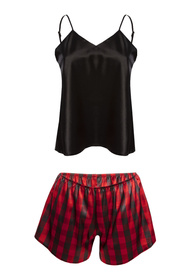 Nocna komplet top + szorty Dkaren DK-KK-017 czarny-krata