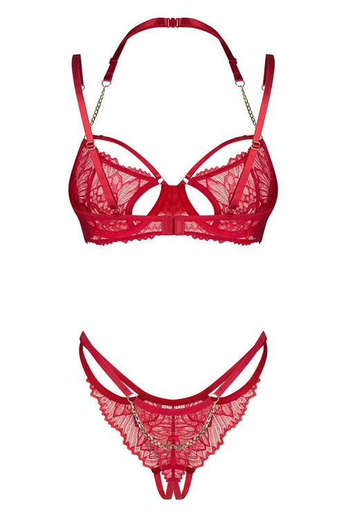 Komplet biustonosz + stringi Obsessive Matildea 2-pcs crotchless set czerwony