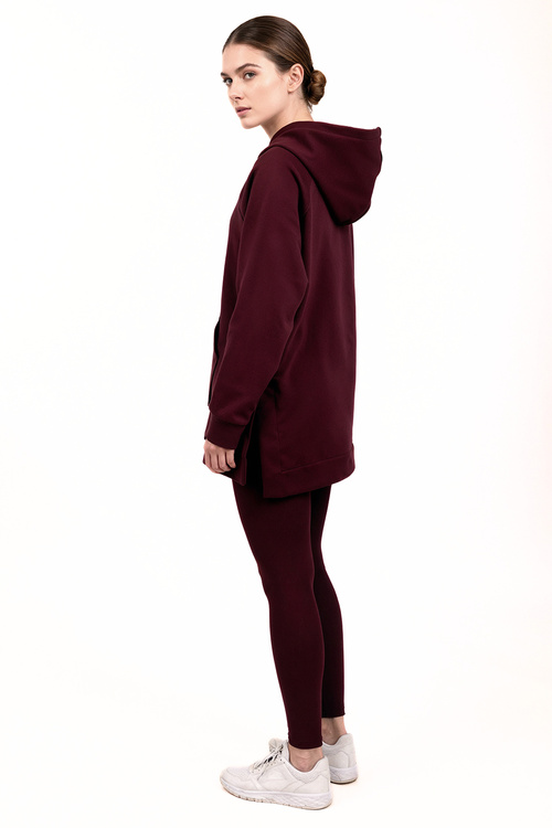 Vivisence 9207kmpl komplet bluza z kapturem, prążkowane legginsy bordowy