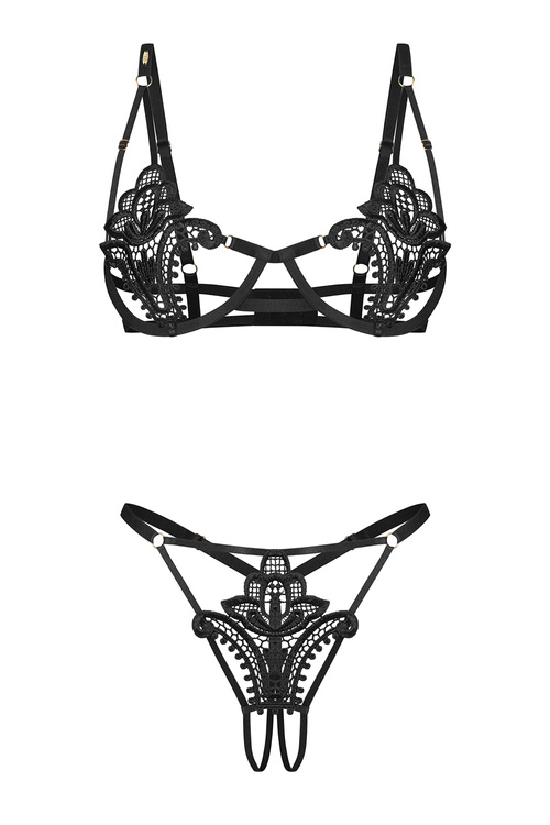 Obsessive Luise Sublim komplet biustonosz i stringi otwarty krok black