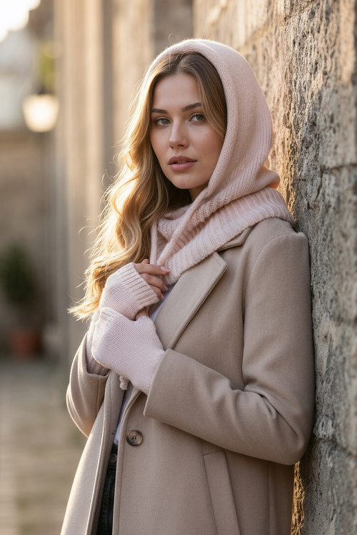 Kaptur balaclava Vivisence 70110 pudrowy róż