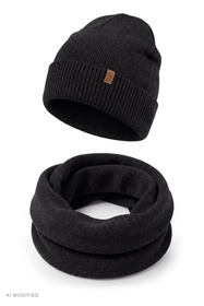 Vivisence M7013 KMPL komplet czapka i komin z wełny merino, czarny